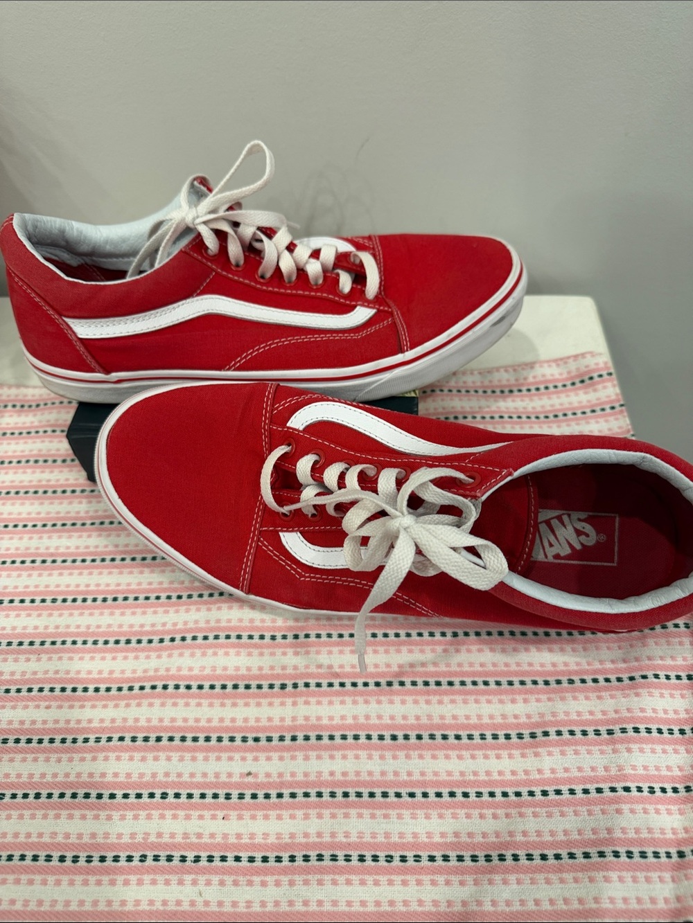 Vans Red and White Old Skool Low-Top Sneakers